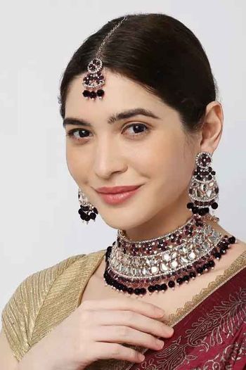 Indian Festive BlackColour Necklace Set NS05646774