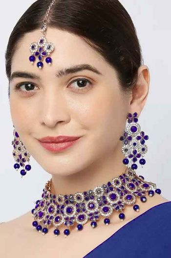 Indian Festive Blue Colour Necklace Set NS05646765