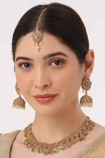 Indian Festive Gold Colour Necklace Set NS05646793