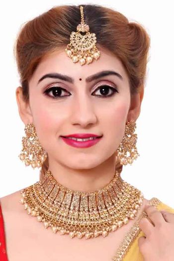 Indian Festive Gold Colour Necklace Set NS05646815