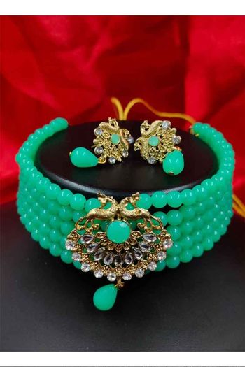 Indian Festive GreenColour Necklace Set NS05646829