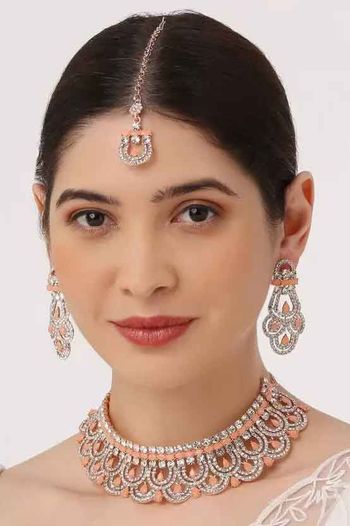 Indian Festive Peach Colour Necklace Set NS05646761