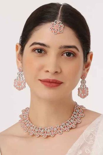 Indian Festive Peach Colour Necklace Set NS05646801