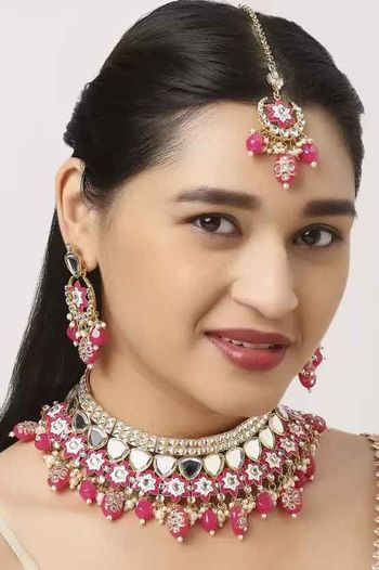 Indian Festive Pink Colour Necklace Set NS05646776