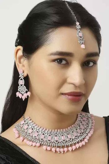 Indian Festive Pink Colour Necklace Set NS05646777