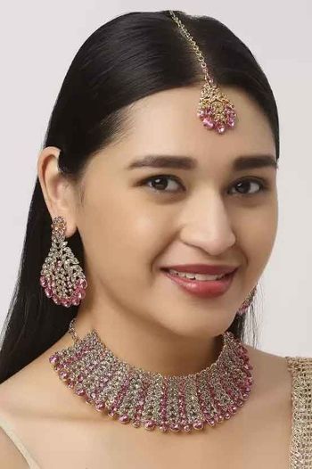 Indian Festive Pink Colour Necklace Set NS05646778