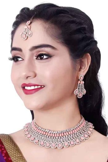 Indian Festive Pink Colour Necklace Set NS05646790