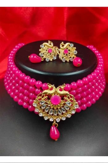 Indian Festive Pink Colour Necklace Set NS05646823