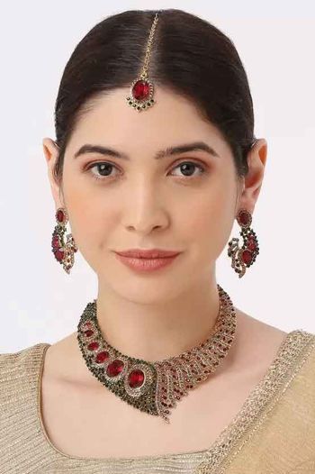 Indian Festive RedColour Necklace Set NS05646769