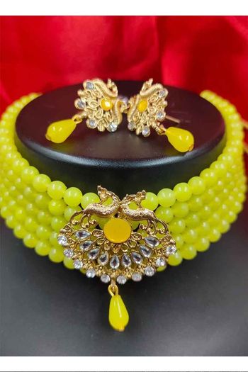 Indian Festive Yellow Colour Necklace Set NS05646827