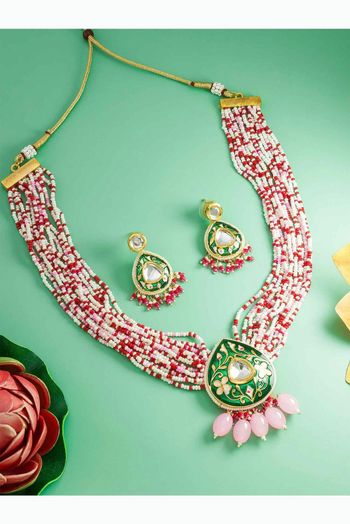 Multicolour Kundan Heavy Pearl Necklace Set NS054113021