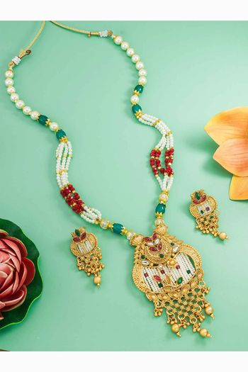 Multicolour Kundan Heavy Pearl Necklace Set NS054113029