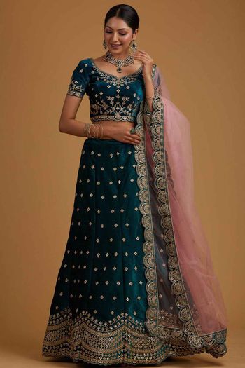 NAYRA MP Banglori Satin Embroidery Lehenga Choli In Teal Colour LD04470358 A