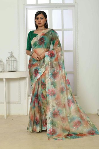 Organza Silk Embroidery Sarees SR054111524