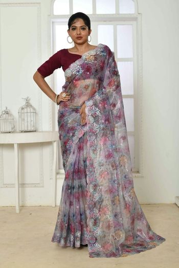 Buy Arshad Embroidery Works Organza Silk Saree With Zari Border and Tassels  Online at Best Prices in India - JioMart.