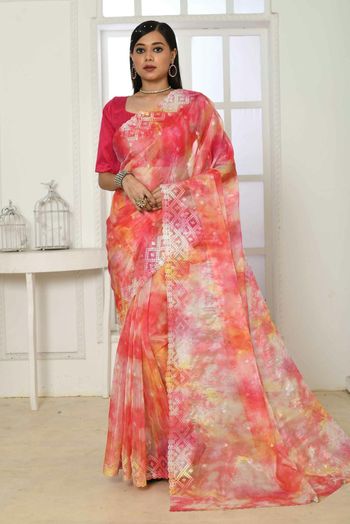 Organza Silk Embroidery Sarees SR054111522