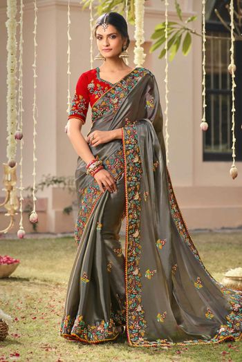 HEAVY GEORGETTE BEAUTIFUL EMBROIDERY THREAD AND SEQUENCE WORK SAREE 19 –  Griiham