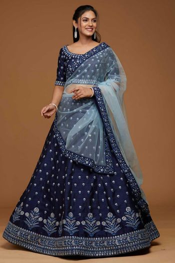SHIVAM B Satin Embroidery Lehenga Choli In Navy Blue Colour LD04470361 A