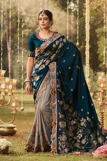 Purple Elegant Thread Work Saree | Sombi