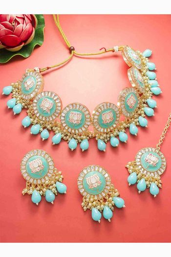 Sky Blue Meenakari Necklace Set NS054113002