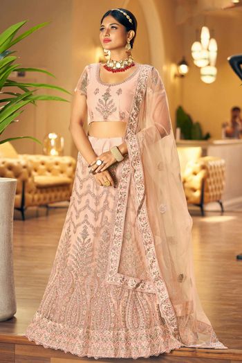 Soft Net Embroidery Lehenga Choli In Peach Colour LD054110710 A