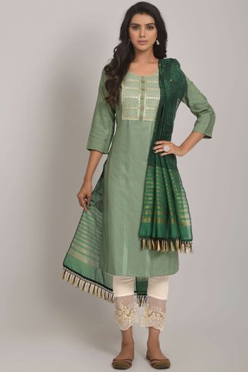 RE - Ingenue White Chanderi silk Semi Stitched Suit without Dupatta -  Designer Salwar Kameez - Salwar Suits - Indian