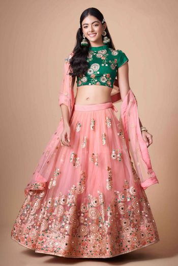 Thread Zari Mirror Embroidery Lehenga Choli - LD3820700