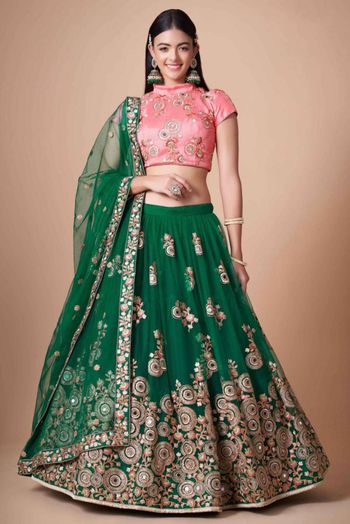 Thread Zari Mirror Embroidery Lehenga Choli - LD3820701