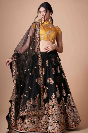 Thread Zari Mirror Embroidery Lehenga Choli - LD3820702