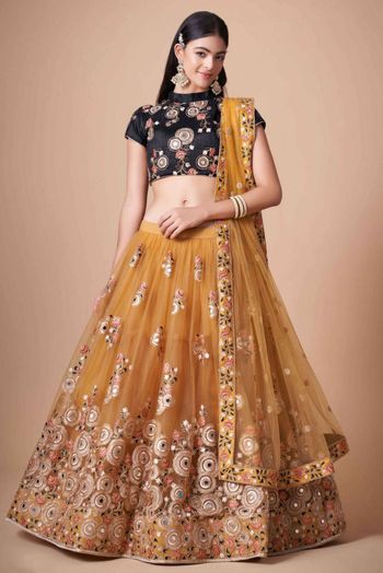 Thread Zari Mirror Embroidery Lehenga Choli - LD3820703