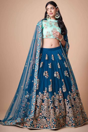 Thread Zari Mirror Embroidery Lehenga Choli - LD3820704