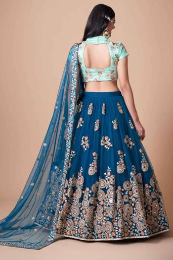 Thread Zari Mirror Embroidery Lehenga Choli - LD3820704