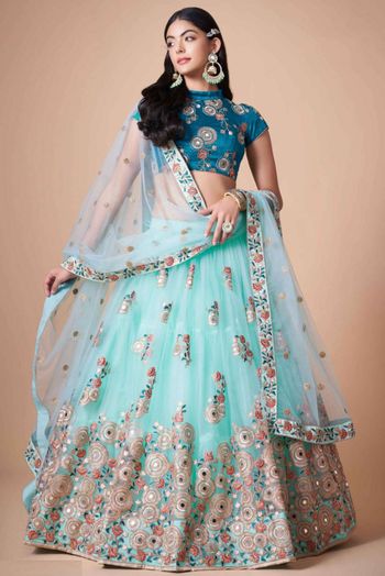 Thread Zari Mirror Embroidery Lehenga Choli - LD3820705