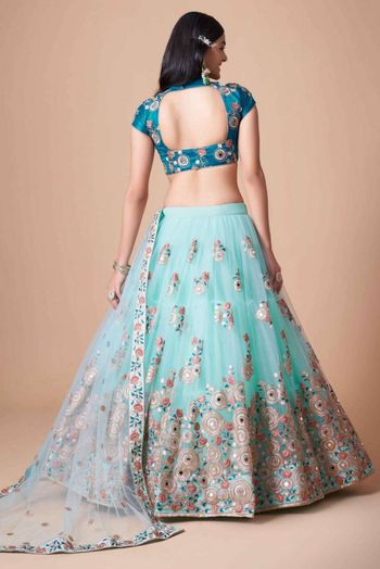 Thread Zari Mirror Embroidery Lehenga Choli - LD3820705