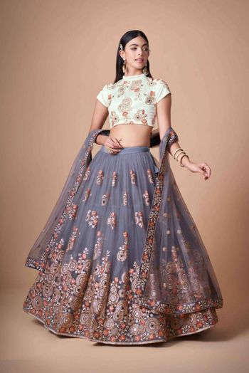 Thread Zari Mirror Embroidery Lehenga Choli - LD3820706