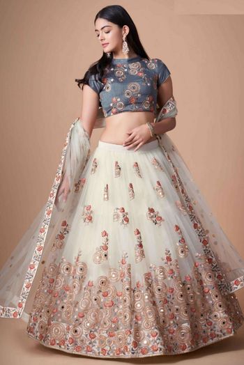 Thread Zari Mirror Embroidery Lehenga Choli - LD3820707