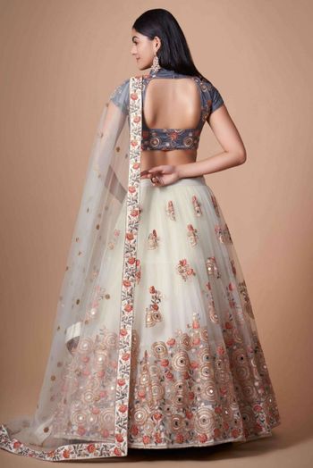 Thread Zari Mirror Embroidery Lehenga Choli - LD3820707