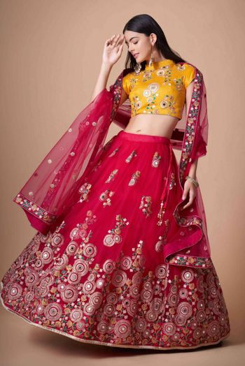 Thread Zari Mirror Embroidery Lehenga Choli - LD3820708