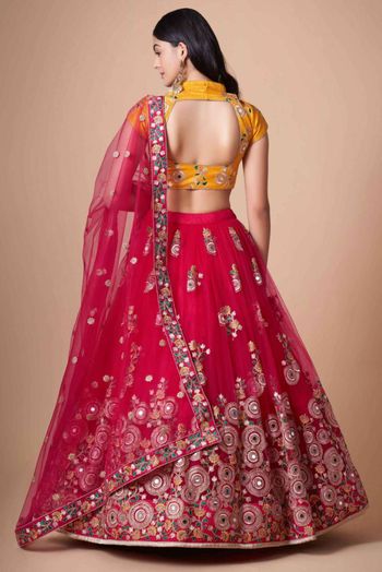 Thread Zari Mirror Embroidery Lehenga Choli - LD3820708