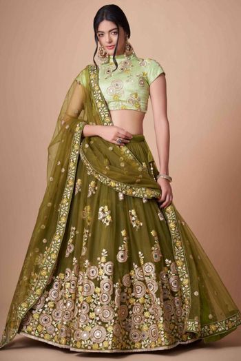 Thread Zari Mirror Embroidery Lehenga Choli - LD3820710