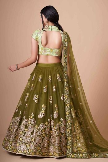 Thread Zari Mirror Embroidery Lehenga Choli - LD3820710