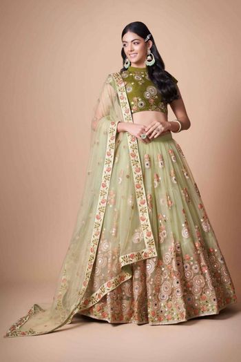 Thread Zari Mirror Embroidery Lehenga Choli - LD3820711