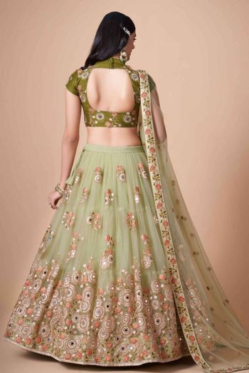 Thread Zari Mirror Embroidery Lehenga Choli - LD3820711