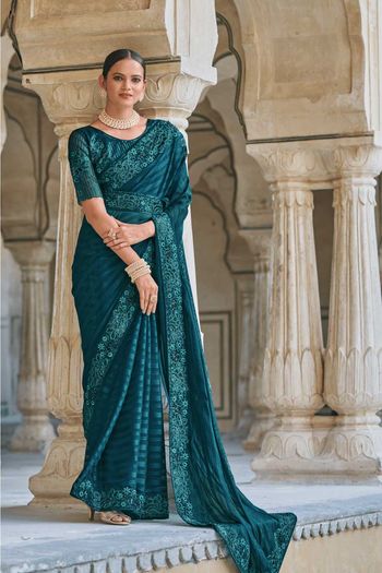 Rama Blue Soft Dola Silk Saree With Bandhej Print & Weaving Border |  Bandhani saree, Saree look, Silk sarees