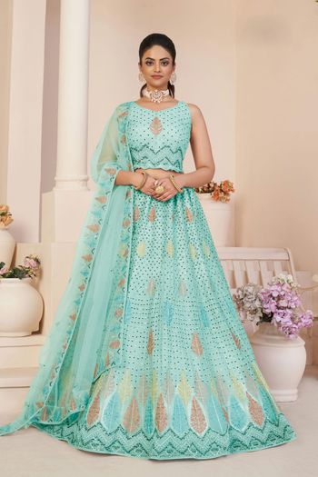 Net Lehenga Choli With Sequence Work In Sky Blue Colour LD05648739 A
