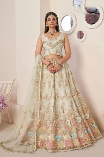 Net Lehenga Choli With Sequence Work In White Colour LD05648747 A