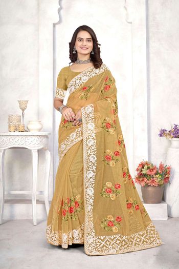 Organza  Sarees With Embroidery SR01541160