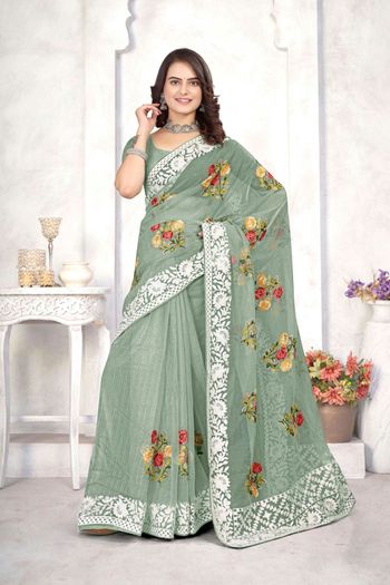 Organza  Sarees With Embroidery SR01541159