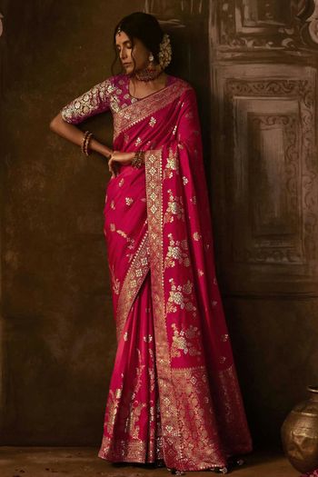 Buy Maroon Sarees for Women by AADVIKA Online | Ajio.com