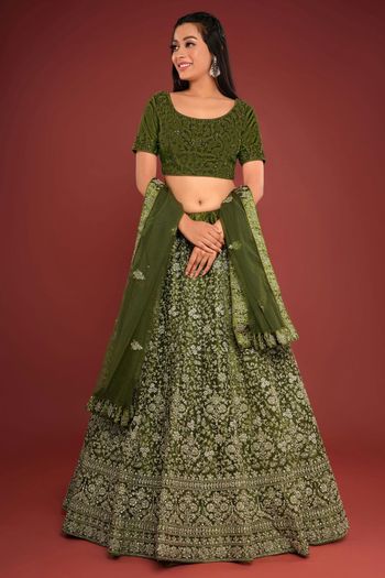 Embroidery With Diamond Work Semi Stitched Lehenga Choli LD02290373 In Green Colour LD02290373 A